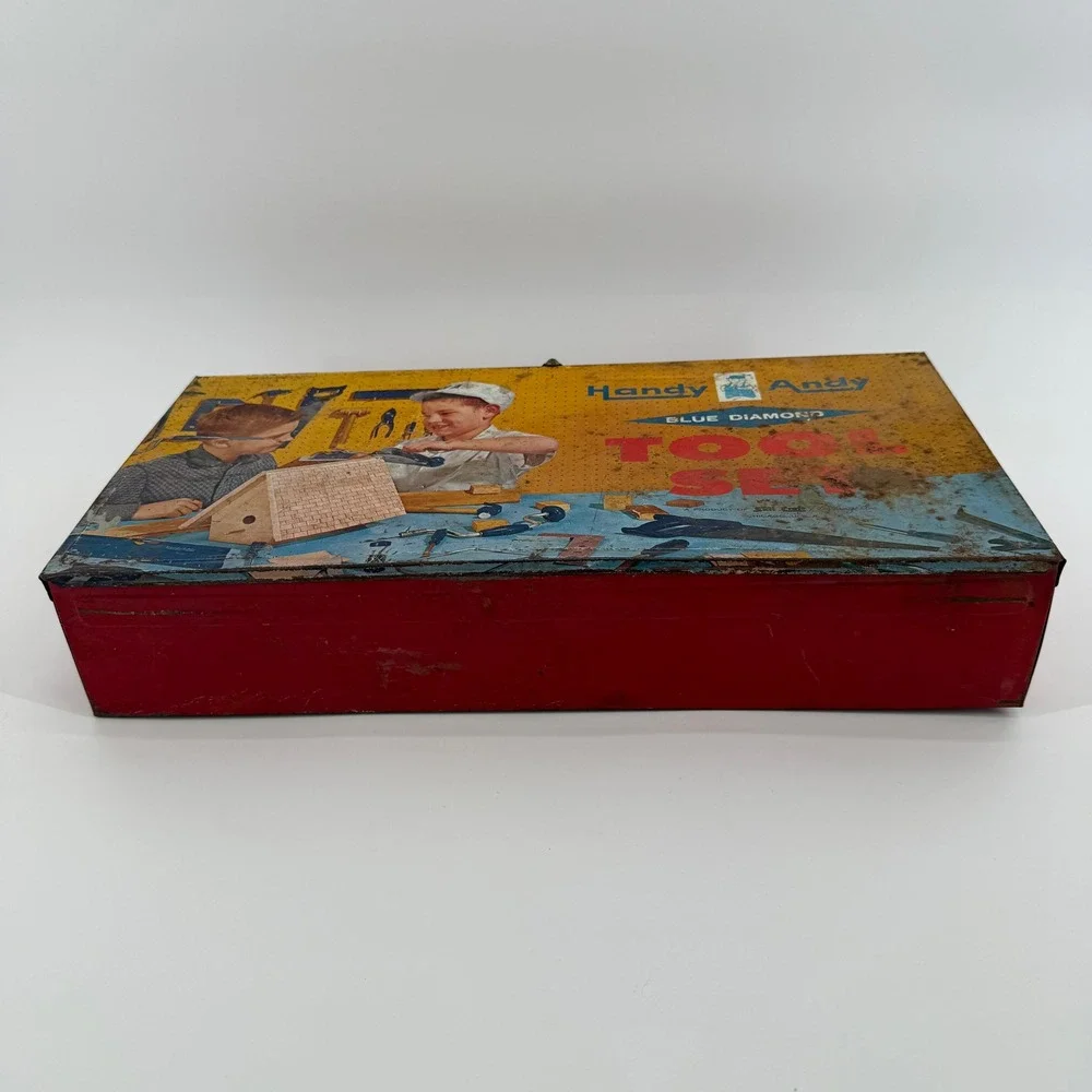 Vintage‎ Handy Andy Blue Diamond Toy Tin Tool Set W Real Tools 50's USA